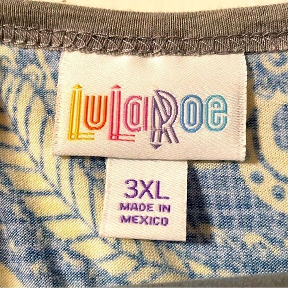LuLaRoe Randy baseball style gray, blue, & light yellow raglan sleeve top 3X - Picture 5 of 7